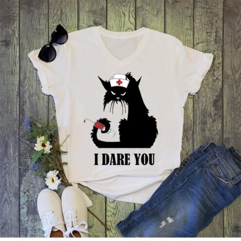 Nurse black cat I dare you shirt