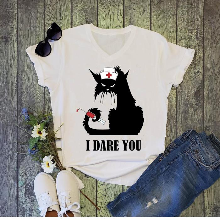 Nurse black cat I dare you shirt