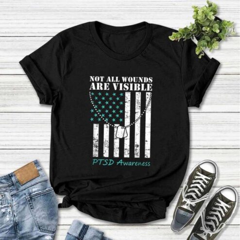 Not all wounds are visible PTSD Awareness american flag shirt