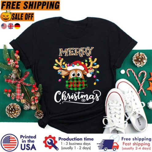 FREE SHIPING merry Christmas 2021 Rudolph Reindeer In Mask Holiday Gift, Christmas Shirt, Christmas Tshirt, Christmas Shirts, Reindeer Shirt