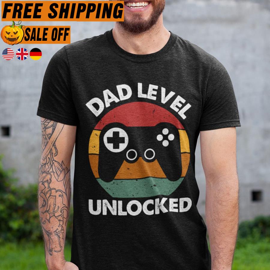 FREE SHIPPING play Dad level unlocked retro sunset vintage shirt