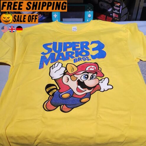 FREE SHIPPING super mario 3 bros shirt