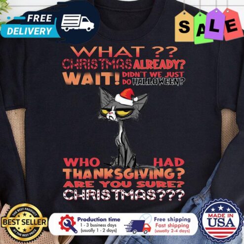 Cat what christmas already wait didnt we just do halloween who had thanksgiving are you sure christmas shirt