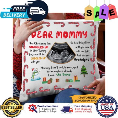 Dear Mommy this christmas im snuggled up in your tummy mommy I cant wait to meet you youre my hero already love the bump canvas pillow
