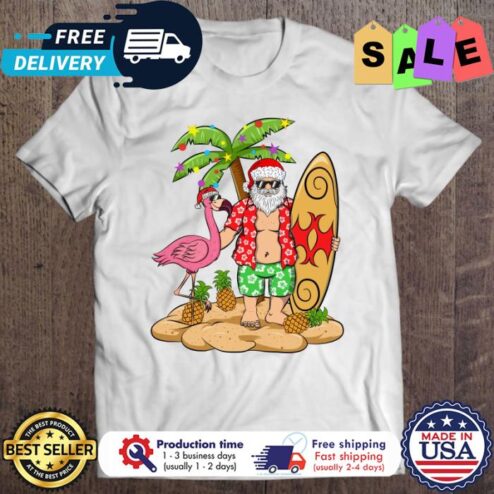 Flamingo Santa Claus Palm tree pineapple christmas shirt