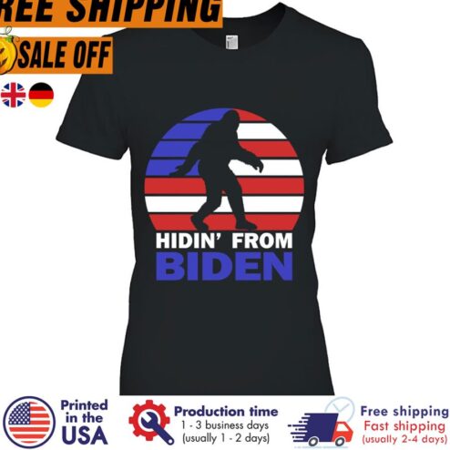 Free shipping Hidin’ From Biden Anti Joe Biden 2024 Election Hiding Bigfoot American Flag Shirt
