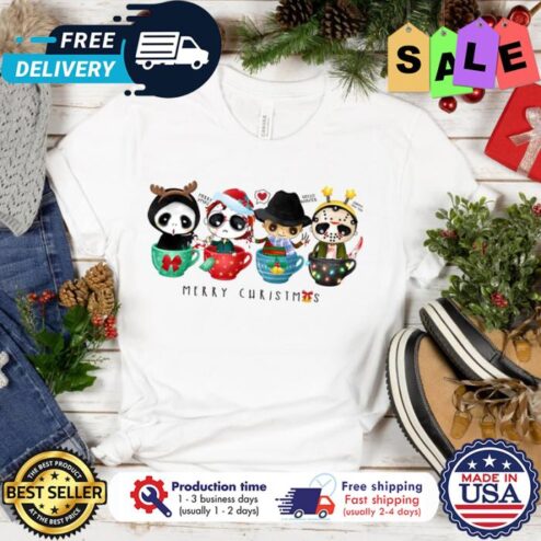 Horror characters chibi merry christmas halloween christmas shirt