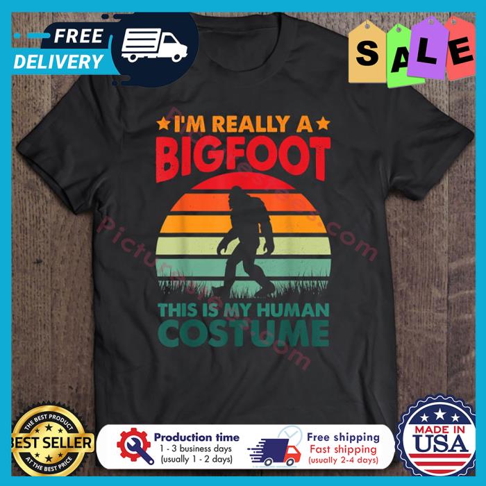 Im really a bigfoot this is my human costume retro sunset vintage shirt
