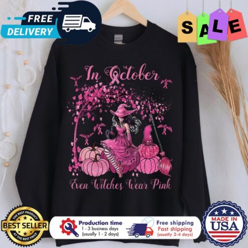 In October even Witch wear Pink Pumpkin Halloween breast cancer awareness shirt