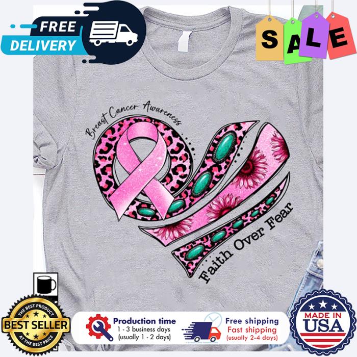 Leopard love breast cancer awareness faith over fear shirt