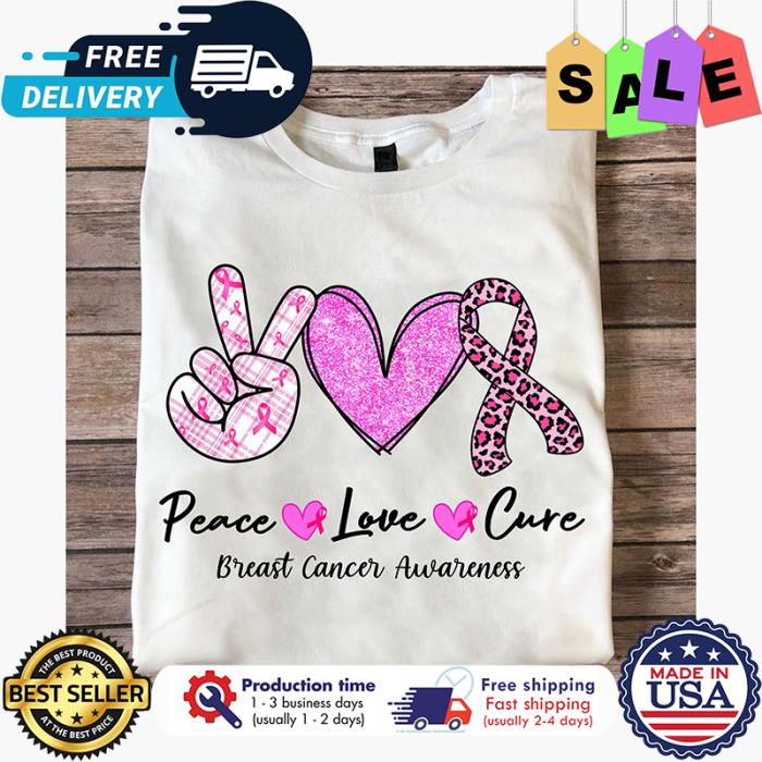 Leopard Peace love cure breast cancer awareness shirt