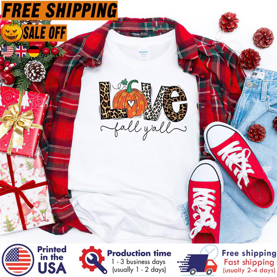 Leopard pumpkin love fall y all thanksgiving shirt