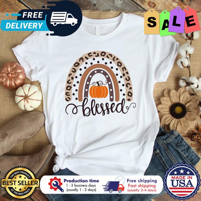 Leopard rainbow pumpkin blessed thanksgiving shirt