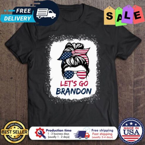 Messy bun hair lets go Brandon american flag shirt