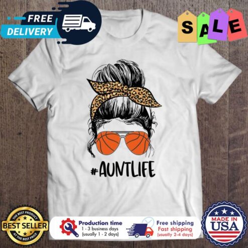 Messy bun leopard basketball aunt life shirt