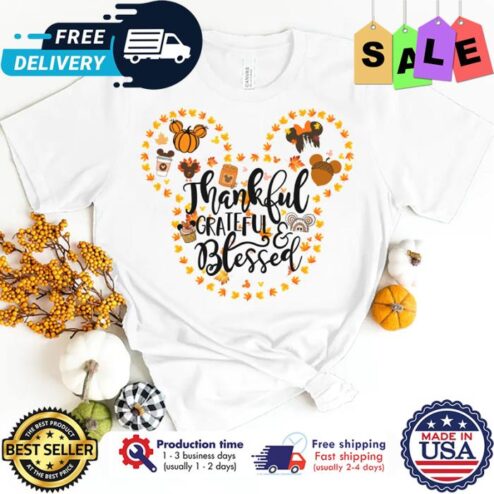 Mickey pumpkin thankful grateful blessed thanksgiving shirt