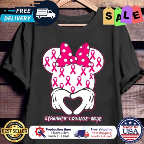 Minnie head pink strength courage hope breast cancer awareness shirt