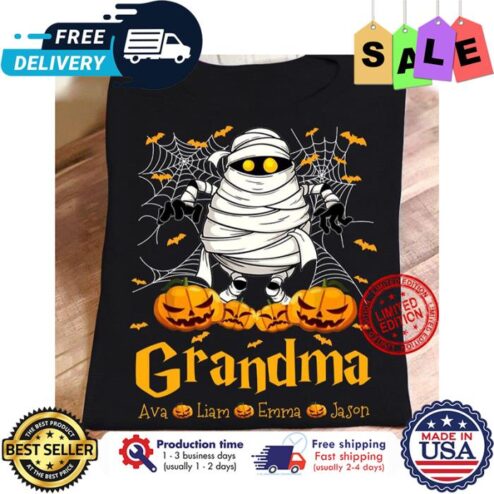 Mummy pumpkin grandma custom name halloween shirt