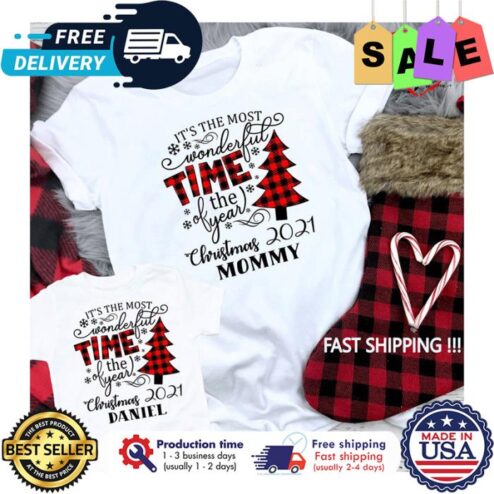 Personalized Buffalo plaid its the most wonderful time of the year christmas 2021 mommy custom name baby family shirt