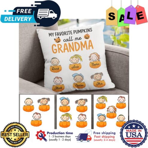 Personalized my favorite pumpkins call me grandma custom name kids canvas pillow