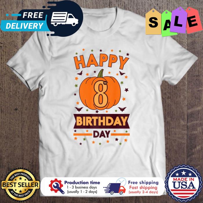 Personalized pumpkin happy 8 birthday day halloween shirt