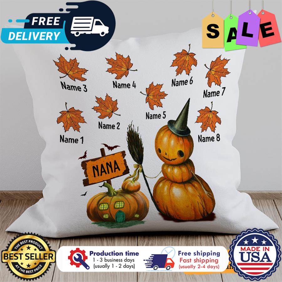 Personalized Pumpkin witch Nana halloween custom name kid canvas pillow