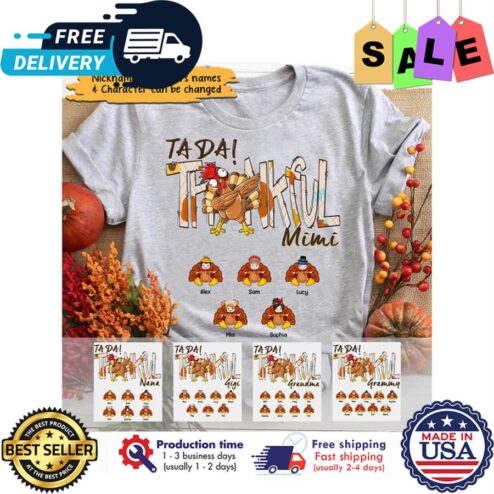 Personalized Turkey dabbing ta da thankful Mimi thanksgiving custom name kid shirt