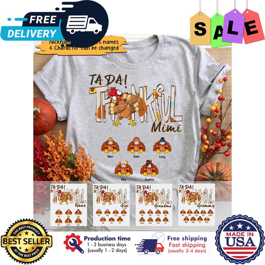 Personalized Turkey dabbing ta da thankful Mimi thanksgiving custom name kid shirt
