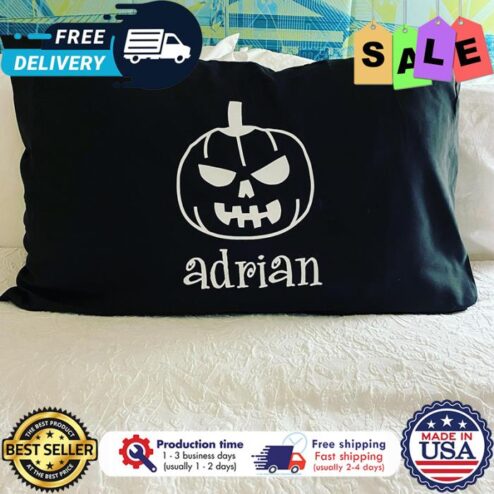 Pumpkin custom name halloween pillow