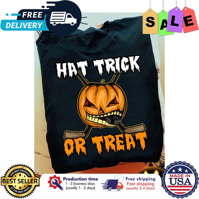 Pumpkin hockey hat trick or treat halloween shirt