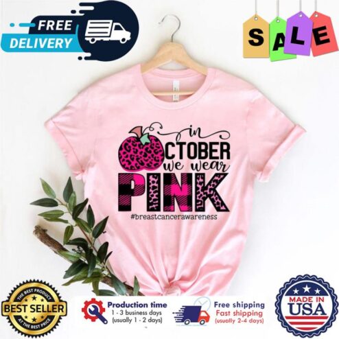 Pumpkin leopard in october we wear pink breast cancer awareness t-shirt