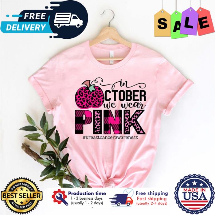 Pumpkin leopard in october we wear pink breast cancer awareness t-shirt