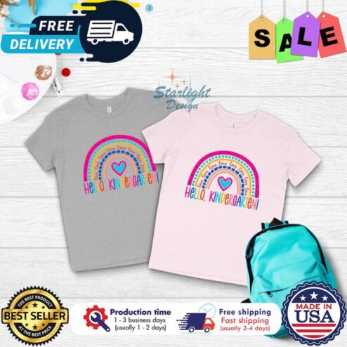 Rainbow hello kindergarden back to school shirt