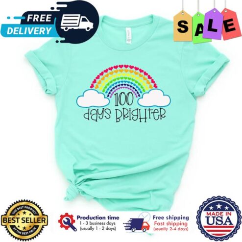 Rainbow teacher 100 days brighter back to school shirt