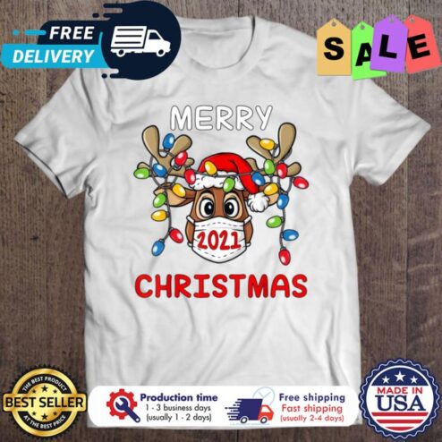 Reindeer merry 2021 christmas light shirt