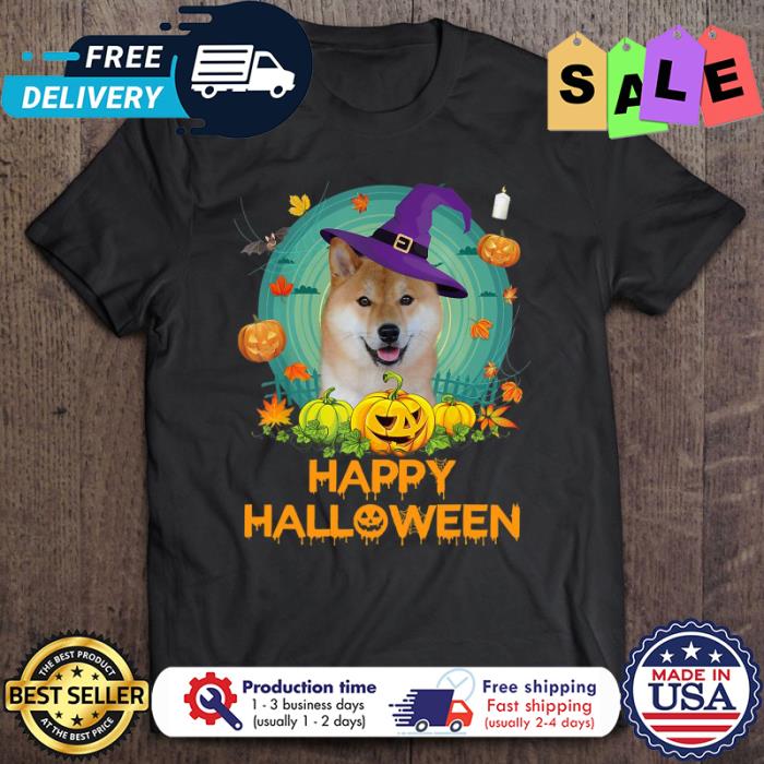 Shiba witch pumpkin happy halloween shirt