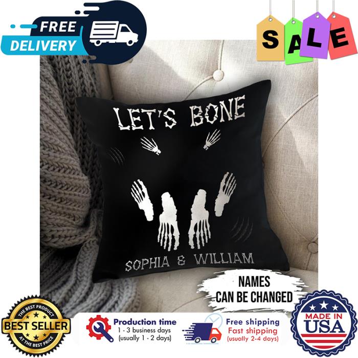 Skeleton hand lets bone halloween custom name pillow