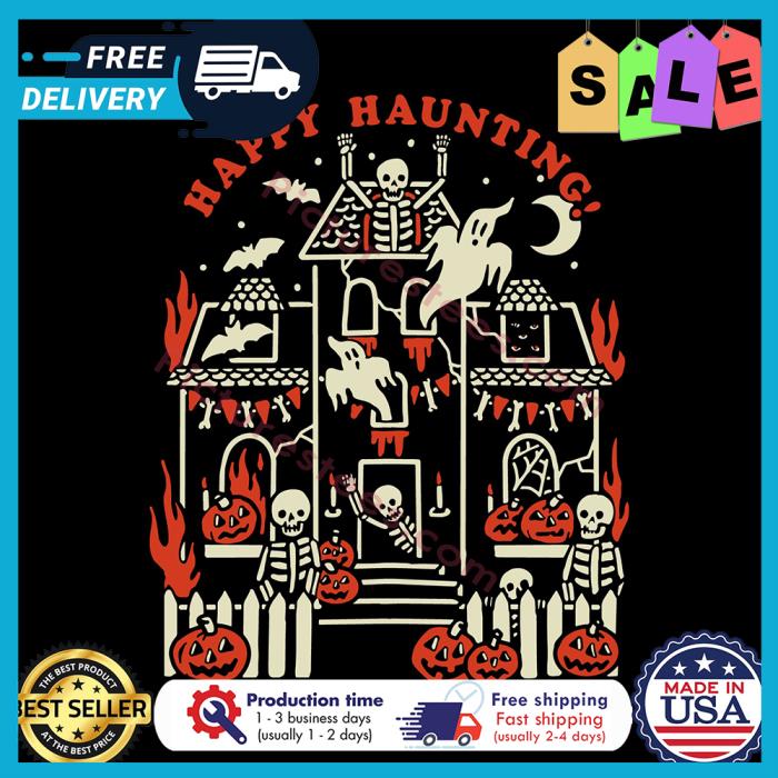 Skeleton home fire ghost bat pumpkin halloween shirt