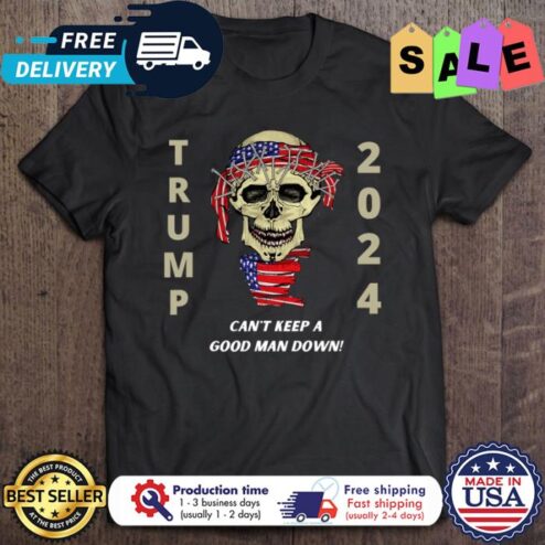 Skull Trump 2024 cant keep a good man down american flag halloween shirt