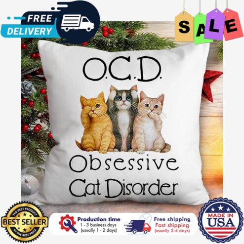 Three cats OCD obsessive cat disorder canvas pillow