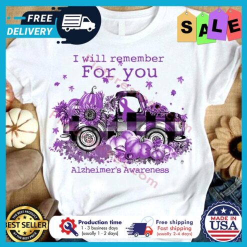 Truck pumpkin plaid I will remember for you Alzheimers Awareness shirt