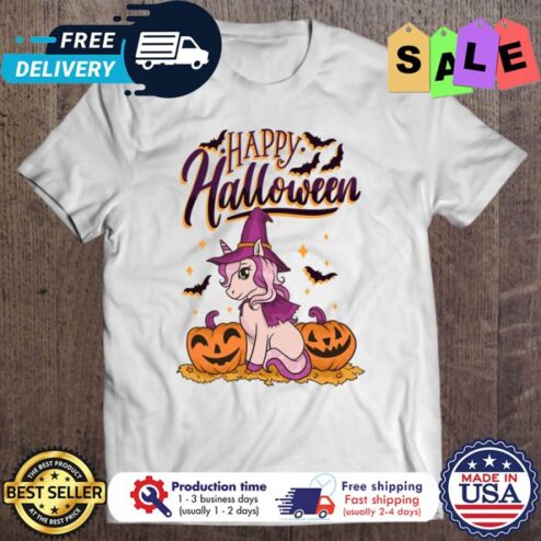 Unicorn pumpkin happy halloween shirt