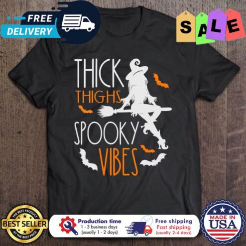 Witch lady thick thighs spooky vibes halloween shirt