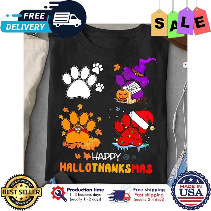 Witch turkey santa paw dog happy hallothanksmas thanksgiving shirt