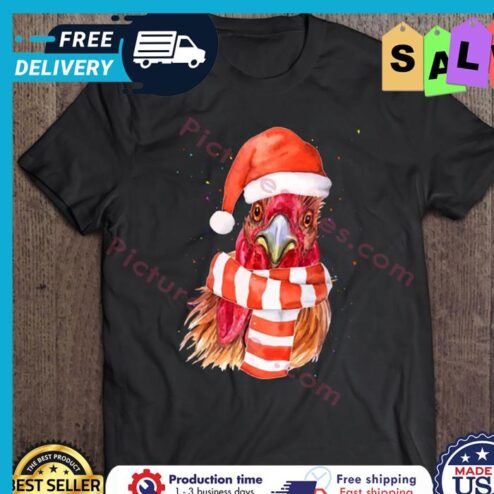 Chicken Santa Hat Merry Christmas shirt