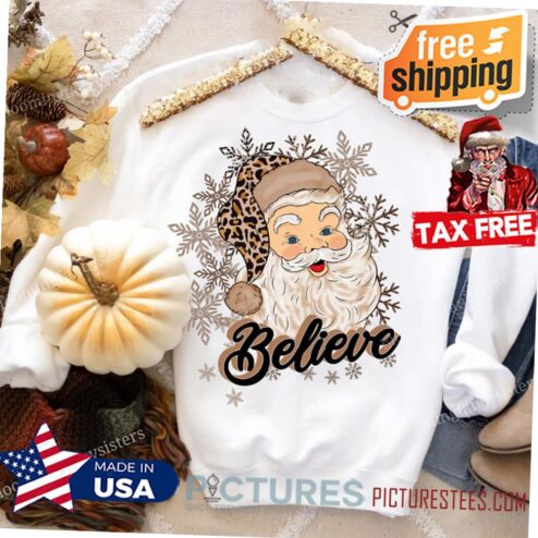Christmas Leopard Santa Claus Believe Shirt, Christmas snowflake tee, matching shirt