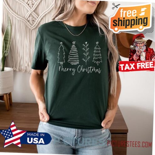 Christmas Trees Shirt, Holiday Tee, Women's Christmas Shirt, Shirts for Christmas, Hand Drawn Christmas Trees Merry Christmas Shirt