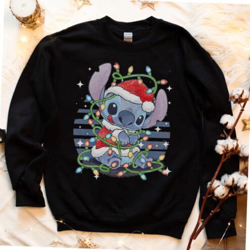 Disney Lilo And Stitch X-mas Lights Portrait T-shirt