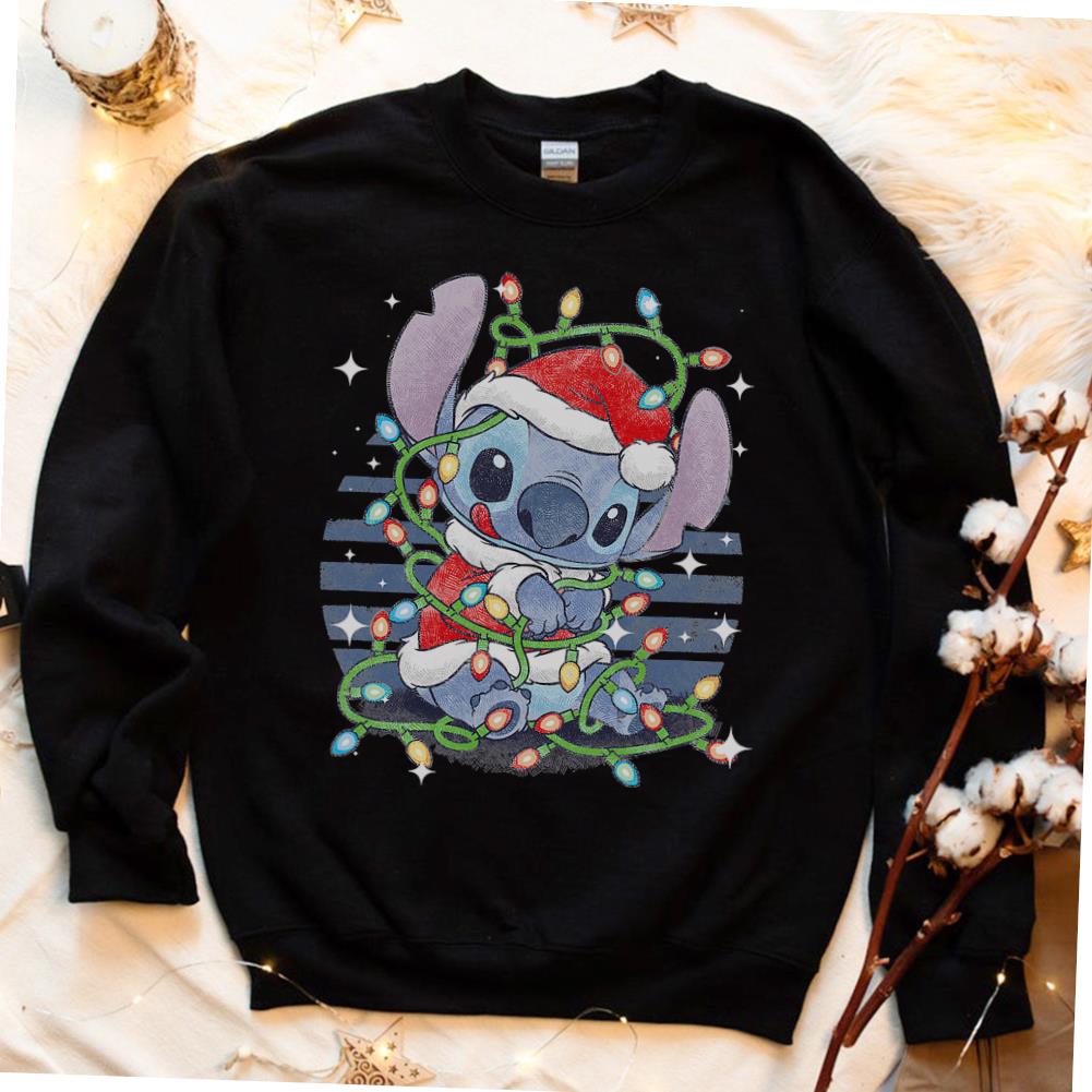 Disney Lilo And Stitch X-mas Lights Portrait T-shirt
