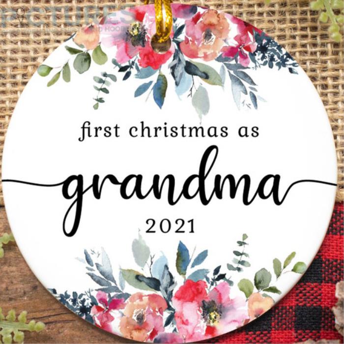 Floral First Christmas As Grandma 2021 Ornament